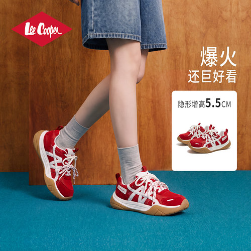 红色复古厚底德训鞋女不累脚