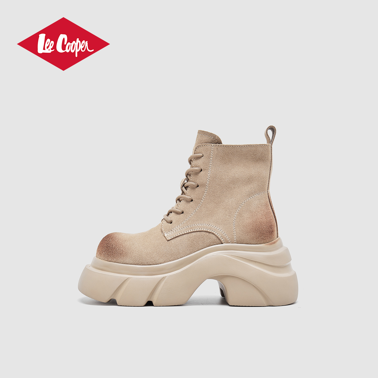 Lee Cooper复古马丁靴女款2025新款秋季真皮时尚绒面增高户外女靴