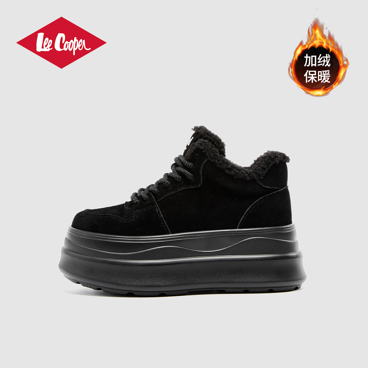Lee Cooper加绒休闲鞋女2025新款加厚保暖棉鞋厚底低帮老爹鞋子