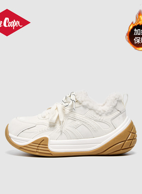 Lee Cooper毛毛女鞋2025冬季新款加绒德训鞋时尚增高保暖休闲板鞋
