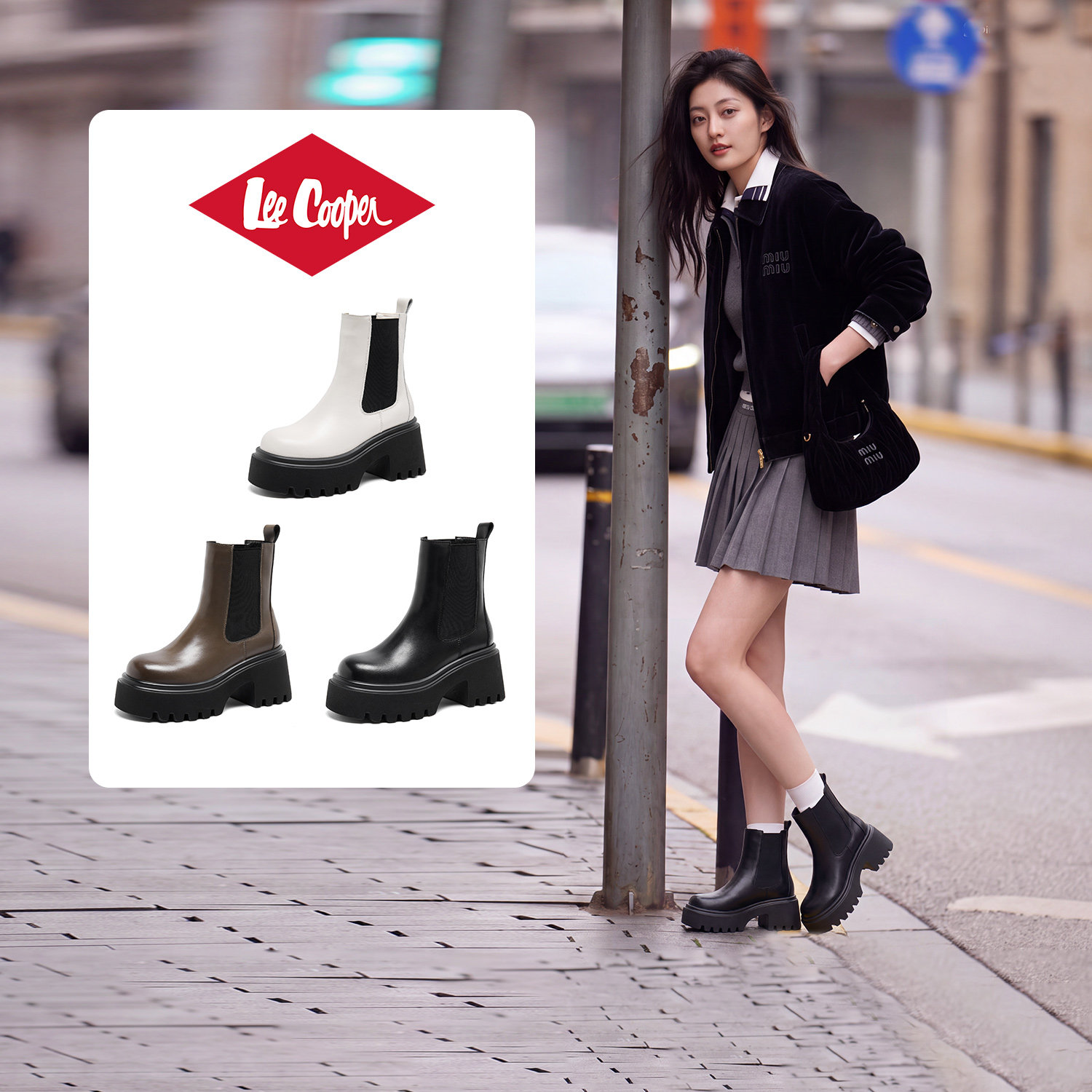 LeeCooper女厚底增高切尔西靴
