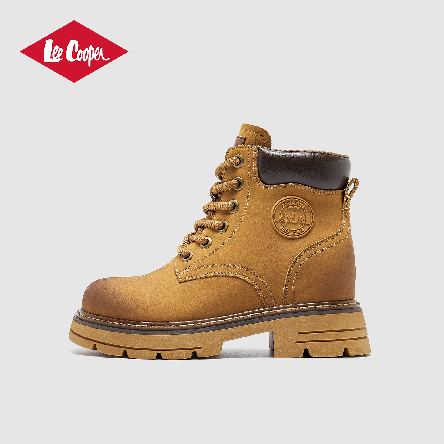 Lee Cooper户外马丁靴女款2025新款厚底增高软底登山女大黄短靴