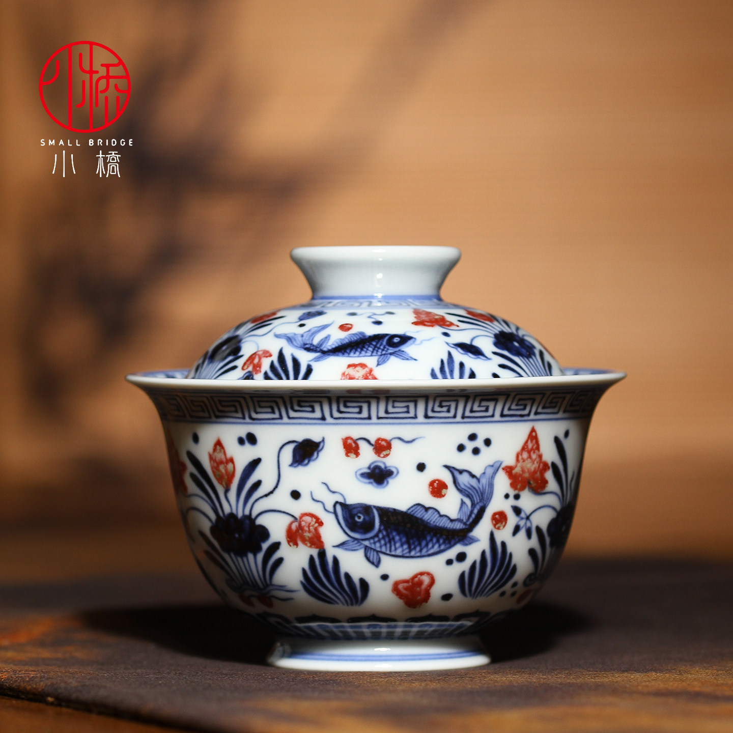 景德镇小桥窑仿明手绘釉里红茶杯
