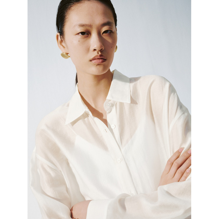 UR2026夏季新款女装休闲后系带光泽感长袖开襟衬衫UWM260090