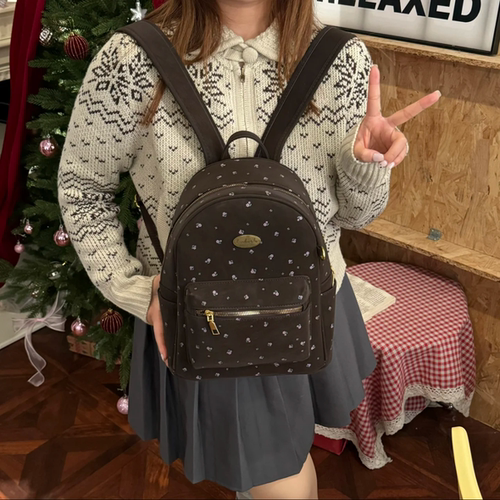 美式复古碎花双肩包包女