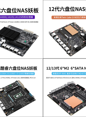 畅网J4125/N100/N150/N305/N355/I5-1135G7/8505/I5-12450H  M.2 NVME DDR4/DDR5 PCIE插槽 六盘位NAS主板