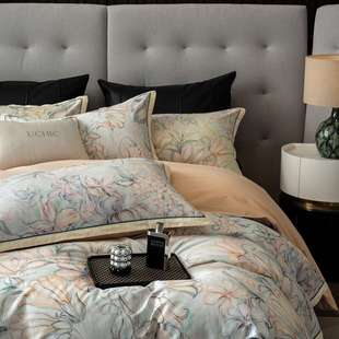 波米亚奢全棉数码印花贡缎磨毛71西四件套加轻厚︱长绒棉床上用品