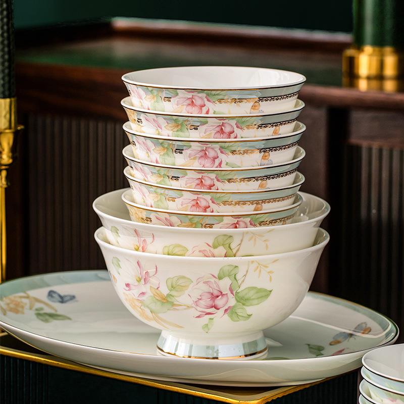 英62落缤纷家用Z1204碗欧式瓷高档个性骨头瓷碗盘陶瓷景德镇餐具