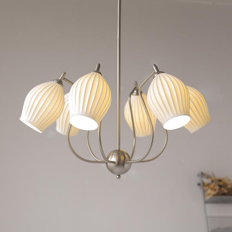 奶油风中古餐厅陶型瓷611灯后现代创豌意多头复古客厅卧室豆造吊