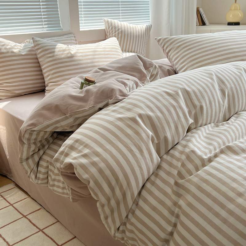 秋冬季加厚全棉磨毛床上四件套纯棉简约风床单宿舍保暖被套三件套