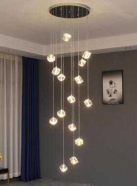 跨楼灯梯长吊灯境现代简约别墅tLEDpd-01水晶吊lof旋转复式楼吊灯