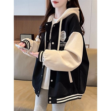 开春棒球服外套女春秋夹克加绒加厚棉服2025新款初中学生大童卫衣