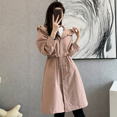 2025春秋季 新款 韩版 风衣女中长款 宽松大码 收腰显瘦气质连帽外套潮