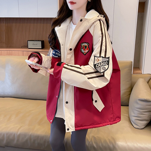 工装冲锋衣棉服女款2025新款春秋冬季加绒加厚初中学生羊羔毛外套