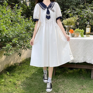 初中高中学生少女jk连衣裙夏小清新日系海军风宽松显瘦a字长裙子