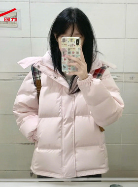 回力粉色连帽保暖棉服女2025新款韩系巨好看的冬装外套厚夹棉棉袄