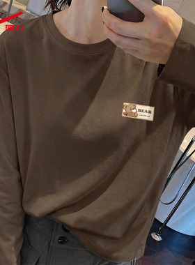 ZH回力女圆筒长袖t恤2026年新款咖复古显白修身百搭通勤打底T恤