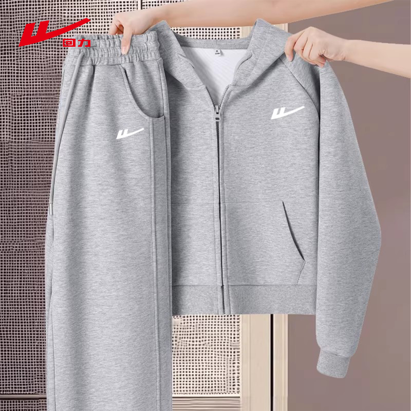 回力灰色卫衣外套裤子两件套女2025超火新款巨好看的秋冬运动套装,女装/女士精品,休闲运动套装,淘宝优惠券,粉丝福利购,淘宝优惠卷