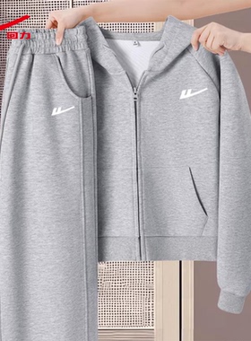 回力灰色卫衣外套裤子两件套女2025超火新款巨好看的秋冬运动套装