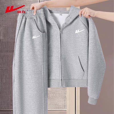 回力灰色卫衣外套裤子运动套装