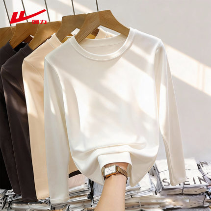 ZH回力女士纯棉长袖T恤2026春秋季新款简约圆领显瘦宽松打底衫