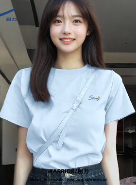 回力蓝色宽松短袖t恤女款夏季2026新款韩系慵懒风半袖纯棉上衣DD