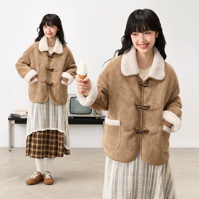 回力加厚羊羔绒外套女加绒上衣