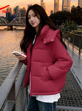 回力红色连帽保暖棉服女冬季2025新款马年本命年夹棉棉袄加厚外套