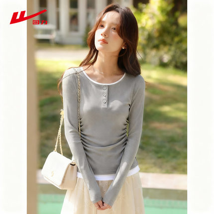 ZH回力灰色打底衫修身内搭漂亮上衣早秋长袖t恤女2026春秋新款