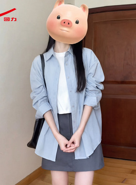 ZH回力宽松透气正肩短袖衬衫2026新款夏季百搭显瘦慵懒风上衣女