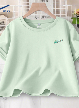 回力正肩短袖t恤女2026新款夏季休闲短款绿色超好看小个子上衣DD