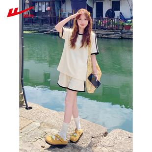 早春漂亮运动套装 两件套女夏2026新款 一整套ootd t恤短裤 回力短袖