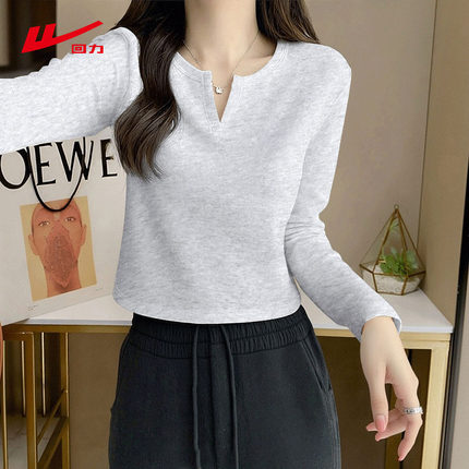 ZH回力修身长袖t恤女2025新款春秋爆款青少年v领内搭打底衫上衣