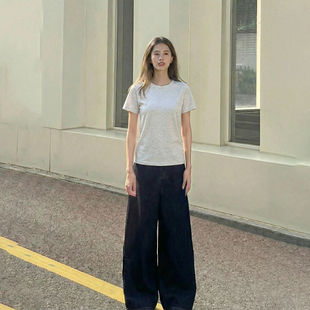 回力灰色圆领正肩修身短袖t恤女2026春夏新款紧身掐腰小上衣半袖