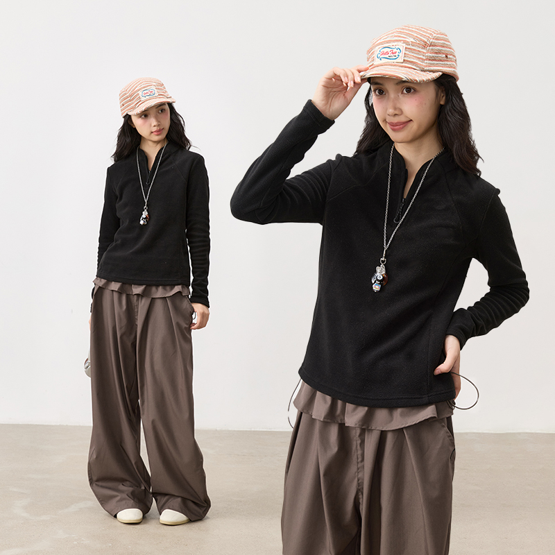 回力黑色无帽加绒卫衣冲锋衣内胆