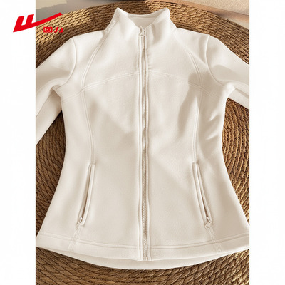 回力米白摇粒绒外套女2025新款秋冬季修身加绒冲锋衣内胆抓绒上衣