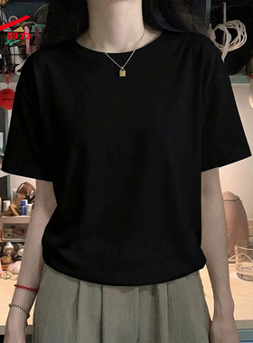 ZH回力纯棉短袖t恤女今年2026年新款夏季黑色宽松女士正肩半袖