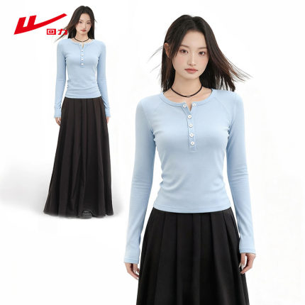 ZH回力长袖t恤女2026年新款春秋季设计感小众时尚别致正肩上衣