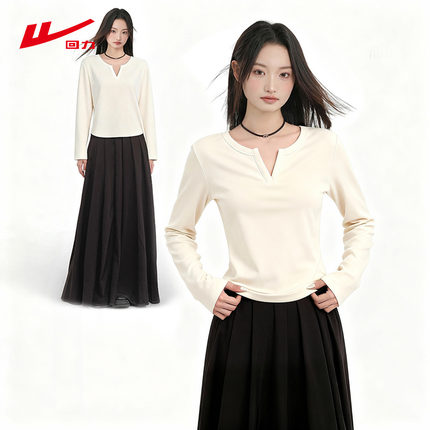 ZH回力杏色内搭打底衫女春秋2026新款今年流行爆款长袖t恤上衣