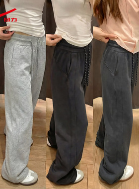 ZH回力灰色运动卫裤女2026新款春秋爆款宽松阔腿裤直筒休闲裤子