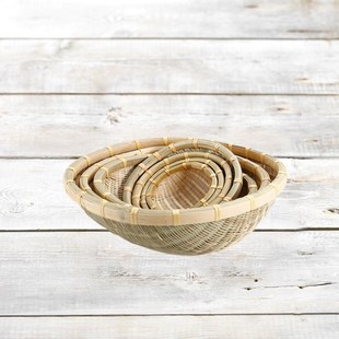 大筲箕纯手工竹编织圆簸箕竹簸箕家用淘米箩竹筐收纳筐馒头筐果篮
