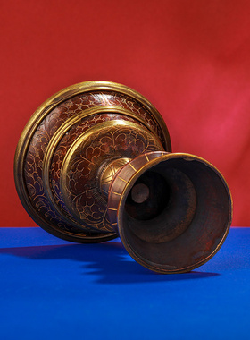 尼泊尔酥油灯座供佛灯底座纯铜手工酥油灯座家用供具大号14.3cm