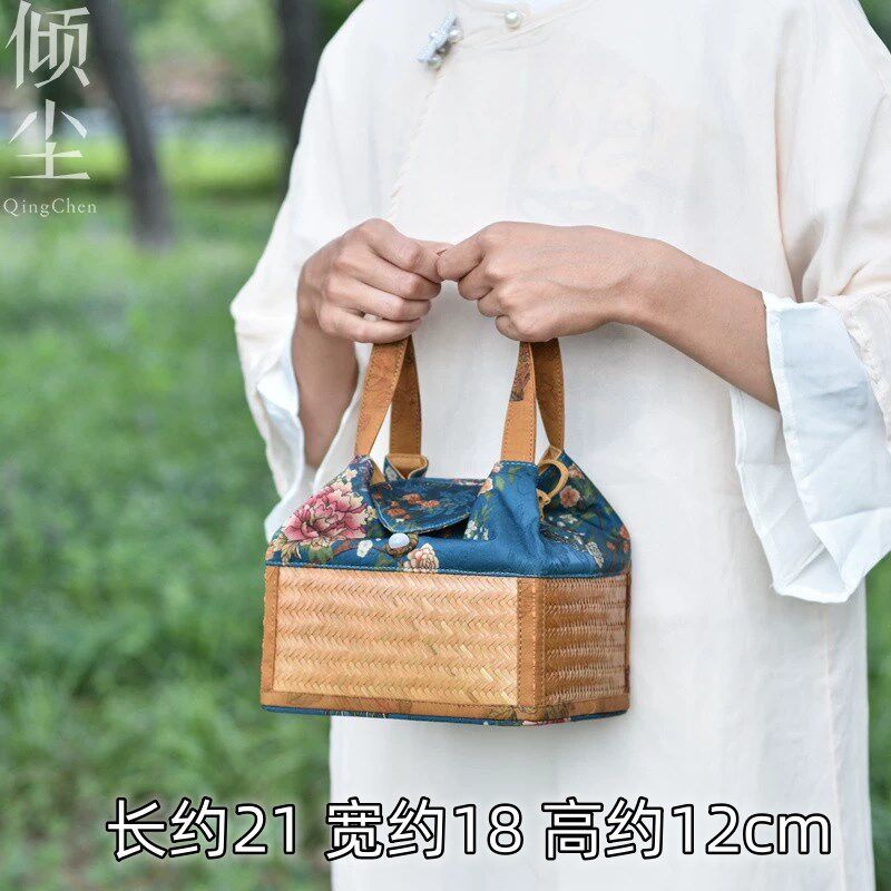 极速复古南风香云纱收纳响云纱竹编布艺茶事包茶具收纳包手工茶器