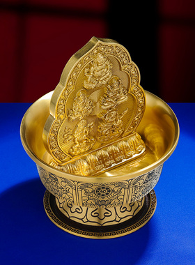 水财神家用摆件居家供五路财神供水杯纯铜供水碗