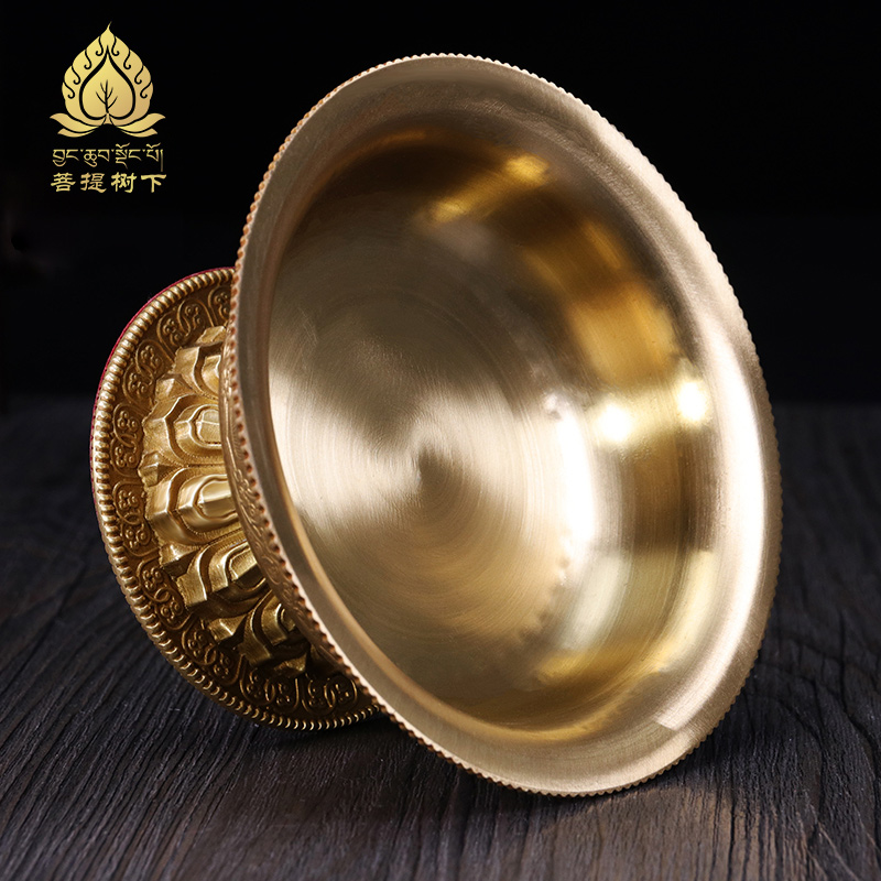 供具用品护法杯纯铜雕花八吉祥复古金色护法杯供酒杯供护法杯11cm