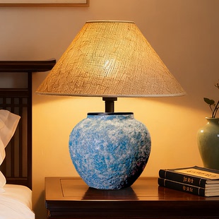 日式侘寂风陶瓷台灯复古设计民宿酒店中式客厅书房主卧室柜床头灯