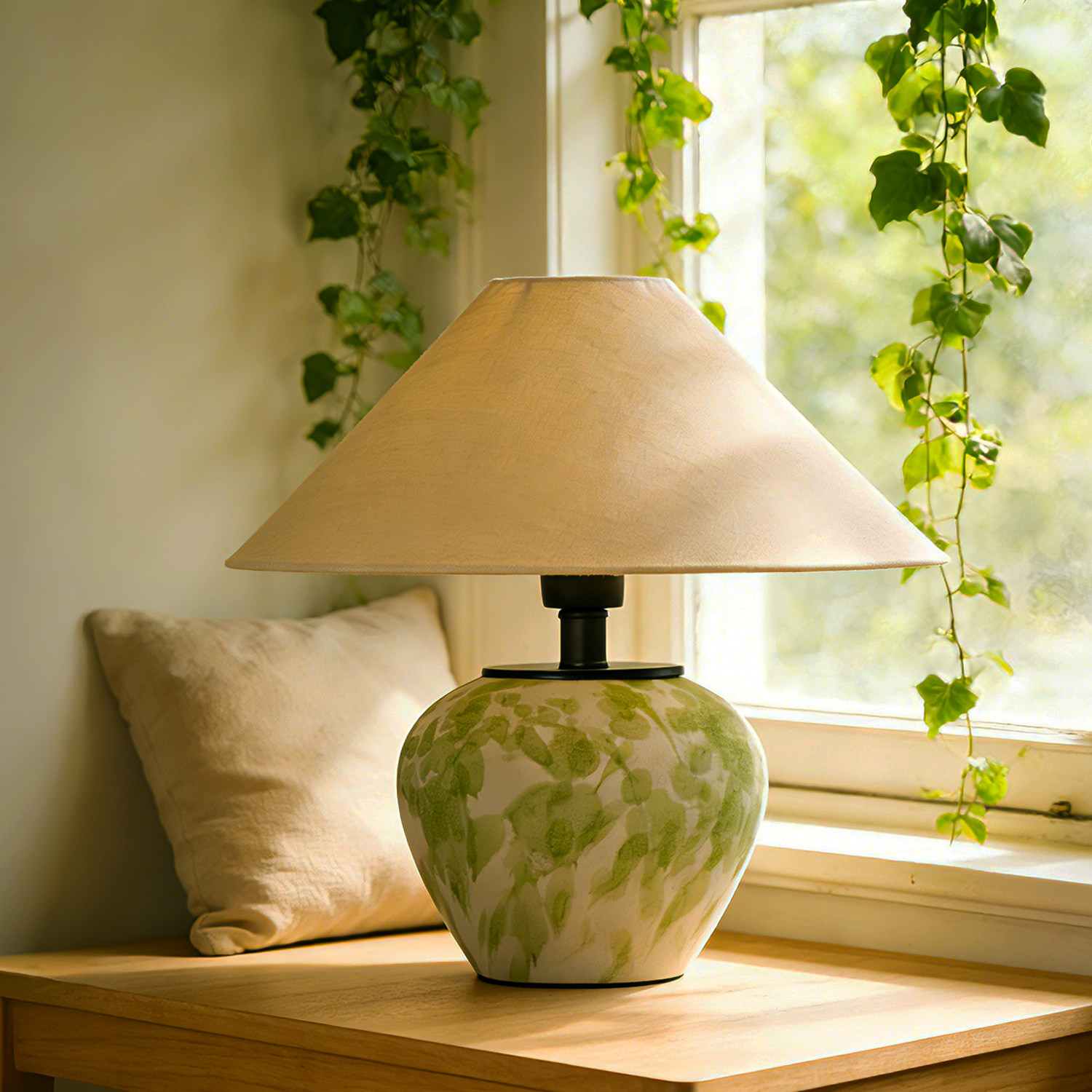 复古田园台灯卧室床头灯绿色陶瓷台灯日式现代新中式家居装饰台灯