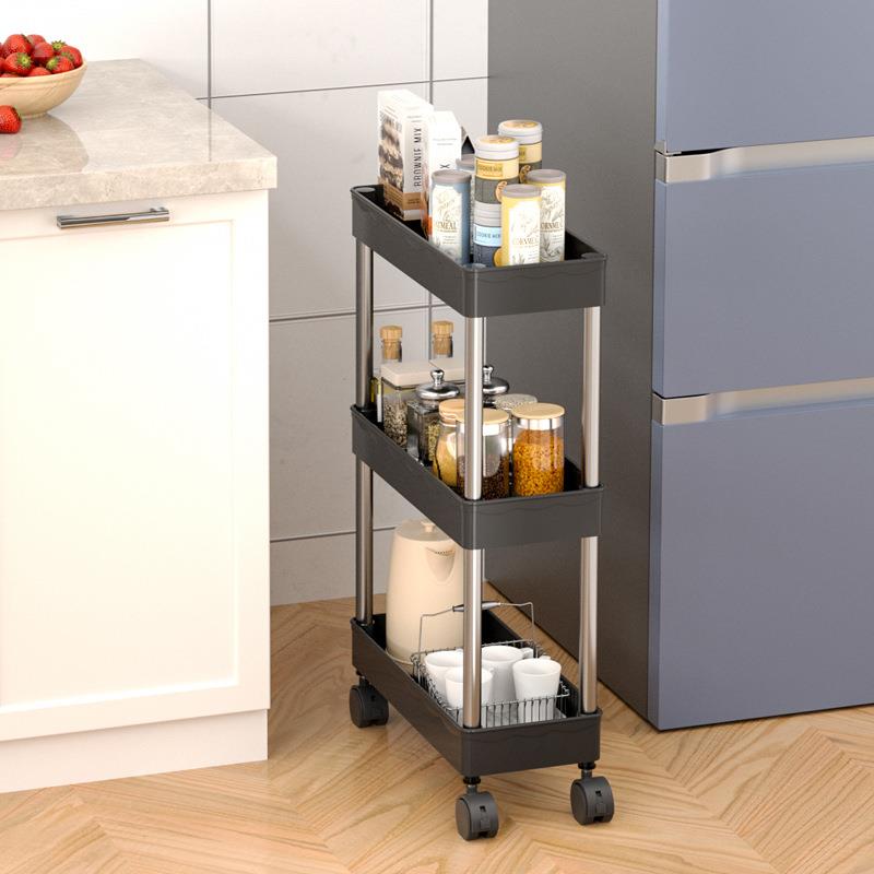 新款直销置物架移动推车厨房收纳架落地多层夹缝2/3/4层储物架浴