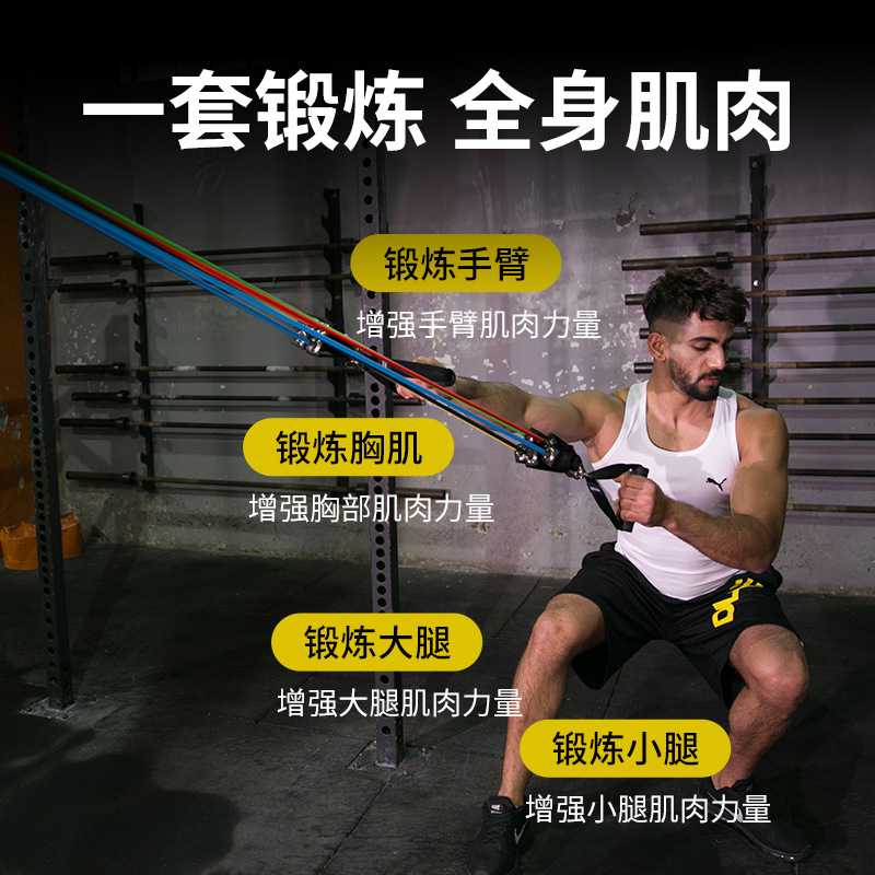 新款直销TPE11件套弹力拉力器多功能健身tpe拉力绳男女力量训练拉