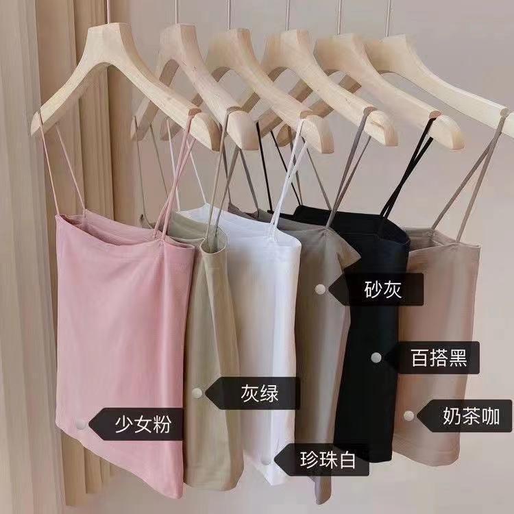 新款直销固定杯一体式吊带背心女胸垫外穿上衣内衣无钢圈薄款纯色